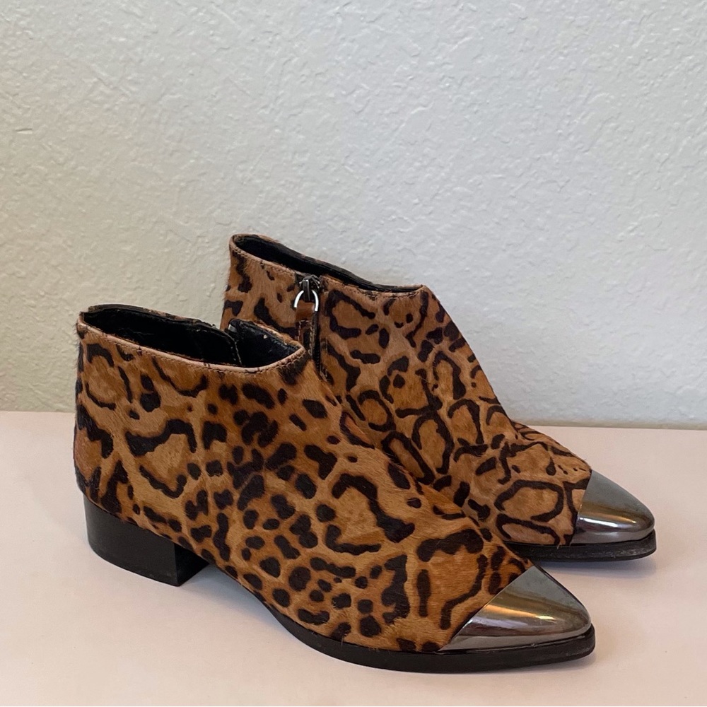 Cheetah pony hair ankle block heel zip up boots with gunmetal pointed toe!